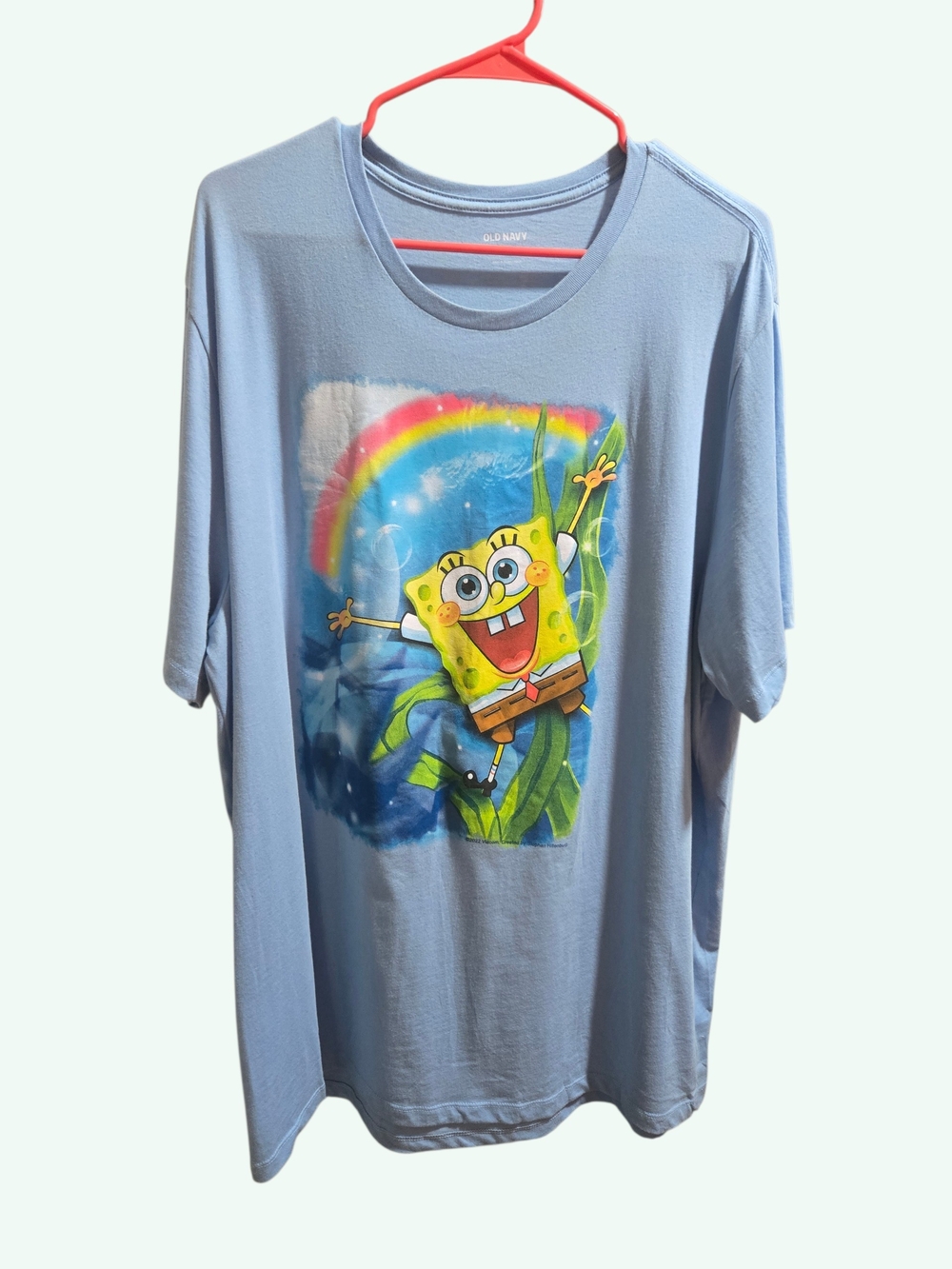 Old Navy Light Blue  SpongeBob Graphic Tee with Rainbow